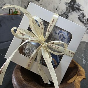 Blue and silver hand painted decorative egg set of 4, Textured botanical eggs, Artisan spring home decor
