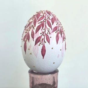 Spring home decor egg set in pink tones, Hand painted floral eggs, Artisan table accent