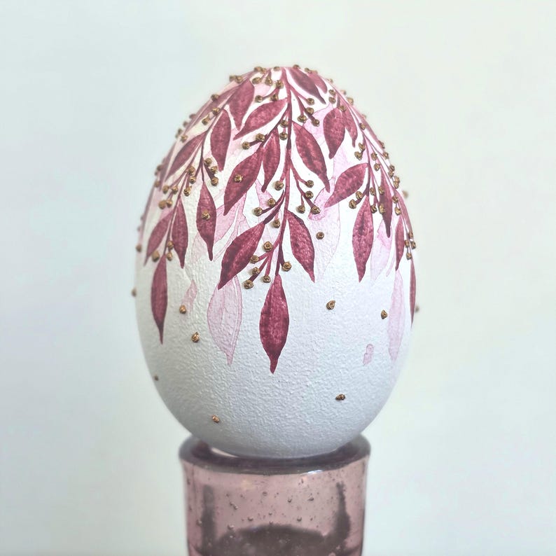Spring home decor egg set in pink tones, Hand painted floral eggs, Artisan table accent