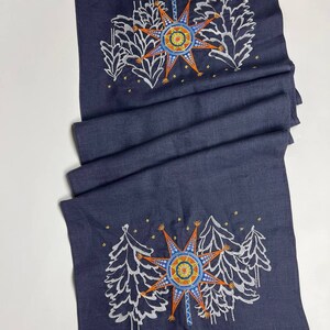 Embroidered linen Christmas table runner