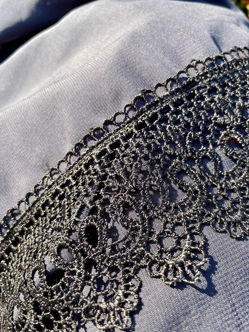 Navy blue catholic veil, Veil with black lace, Chiffon chapel veil for mass, Infinity mantilla, Dark color church veil, Midnight veil image 6