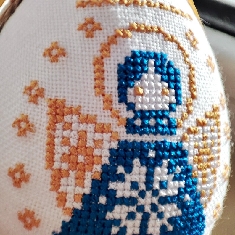 Handmade embroidered angel Easter egg ornament