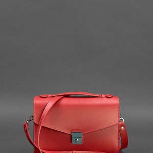 Red Leather Top Handle Bag with Silver Lock Elegant Structured Handbag for Women Classic Shoulder or Clutch Purse Gift