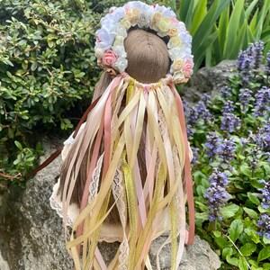 Handmade Ukrainian motanka doll for marriage wish with floral crown