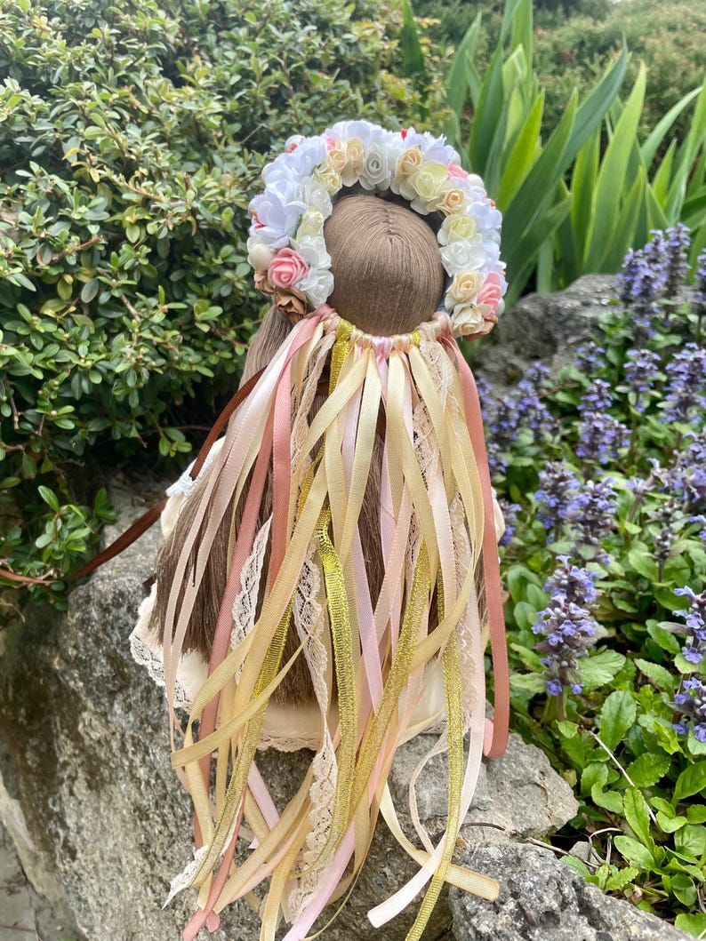 Handmade Ukrainian motanka doll for marriage wish with floral crown