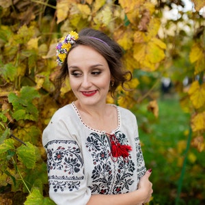 Purple and yellow rustic floral crown, Minimalist headband, Floral tiara for wedding, Children headband, Bridal headpiece image 2