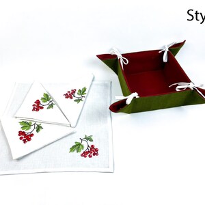 Embroidered Linen Napkins Set with Bread Basket
