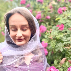 Elegant white polka dot tulle head scarf for women