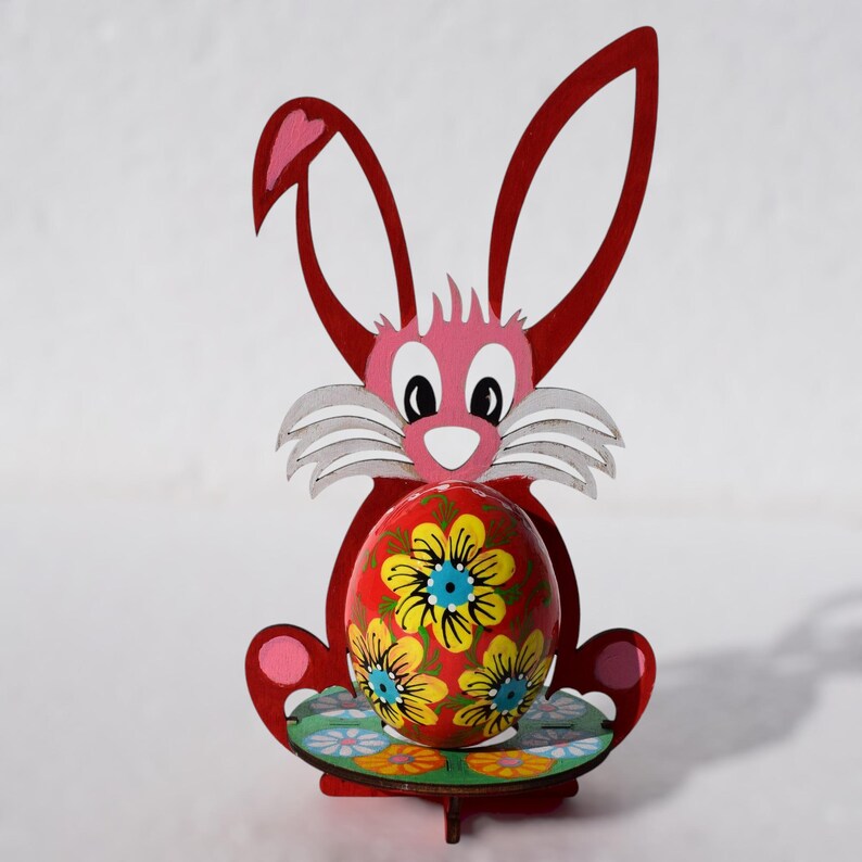 Hand painted wooden Easter egg with bright folk art floral pattern