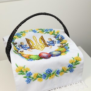 Ukrainian beaded Easter basket cover with trident & angels