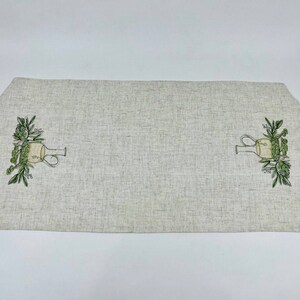 Linen beige runner with greek embroidery, Italian linen table runner with olives, Housewarming gift, Dining runner, Easter table runner image 5