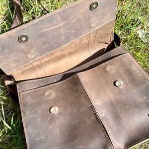 Distressed Leather Messenger Bag, Brown Leather Crossbody Bag, Vintage Shoulder Satchel, Handmade Rustic Laptop Bag