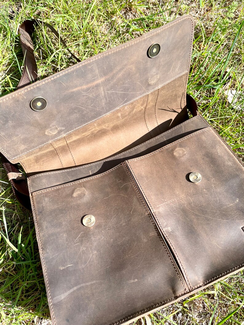 Distressed Leather Messenger Bag, Brown Leather Crossbody Bag, Vintage Shoulder Satchel, Handmade Rustic Laptop Bag