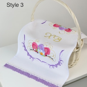 Embroidered Easter Basket Cover with Lace, Orthodox Pascha Towel, Floral Egg Design Cloth Liner, Spring Basket Blessing Decor