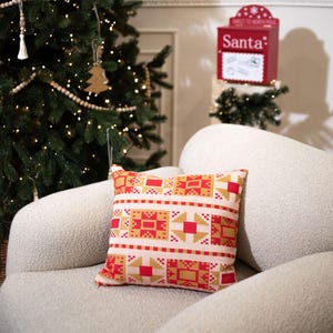 Christmas pillowcase 40x40 cm with three scandinavian gnomes, Red and Yellow nordic cushion cover, Holiday throw pillow cover with zipper