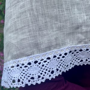 Handmade ivory linen chapel veil for women with crochet lace trim