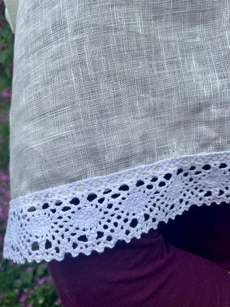 Handmade ivory linen chapel veil for women with crochet lace trim