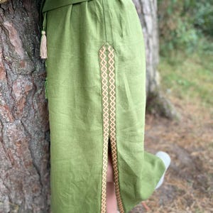 Green Linen Dress with Embroidered Details