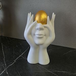 Hand painted gold decorative eggs, Handmade seasonal decor, Symbolic spring home accent, Modern rustic display