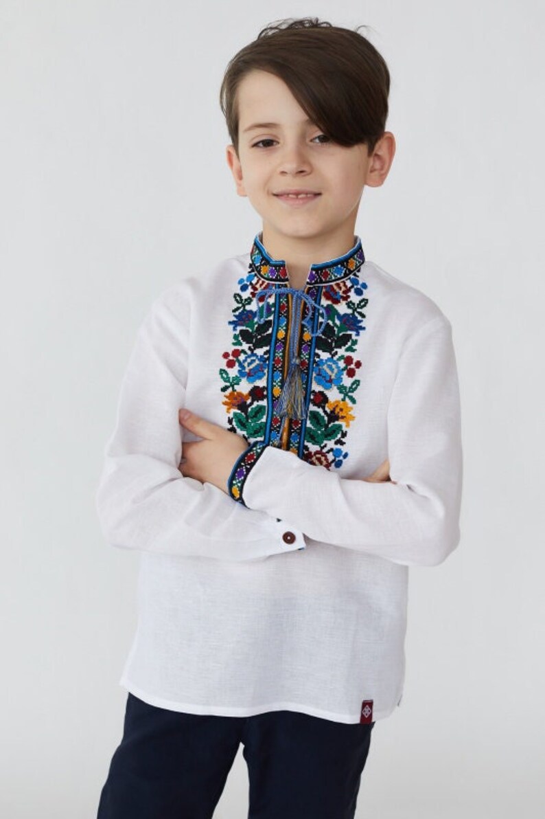 White linen embroidered boy shirt