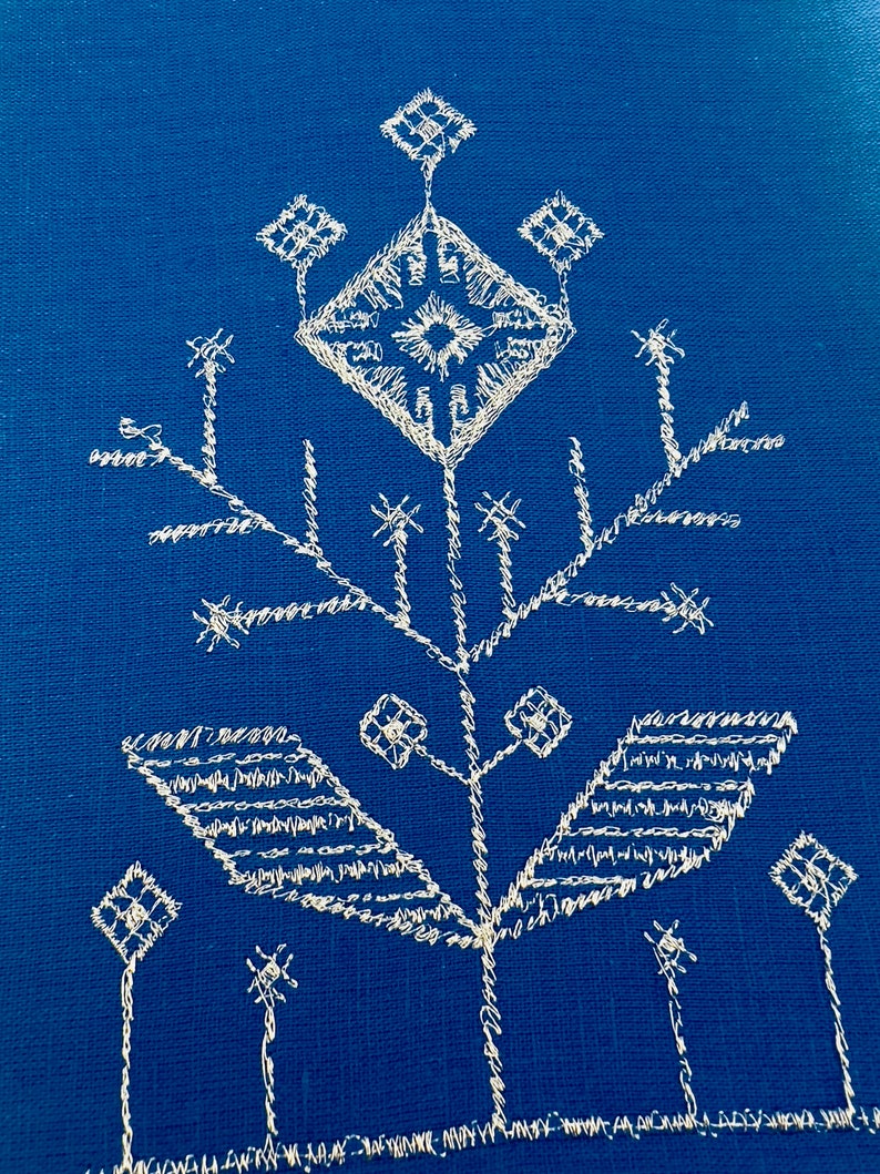 Blue Embroidered Linen Sack, Burlap Gift Storage Bag Bild 5