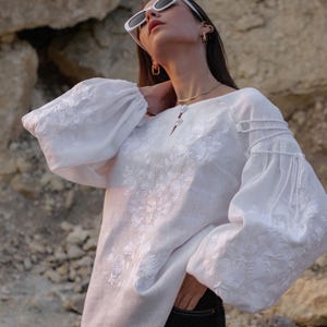 White linen embroidered blouse