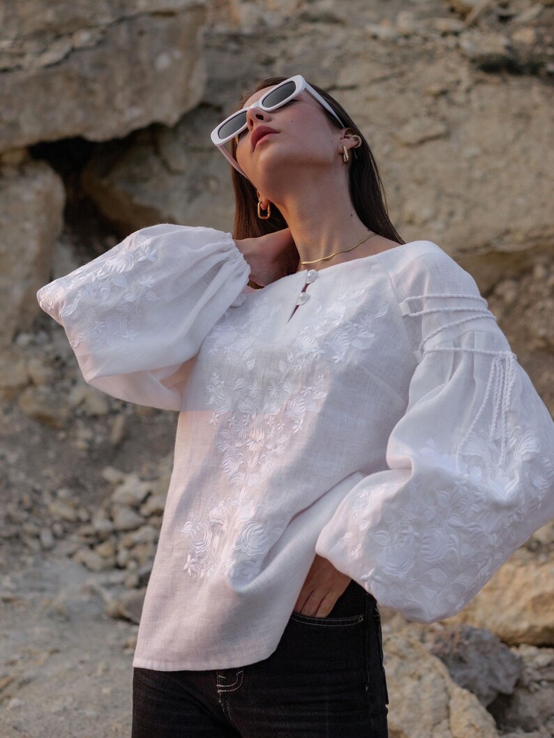 White linen embroidered blouse