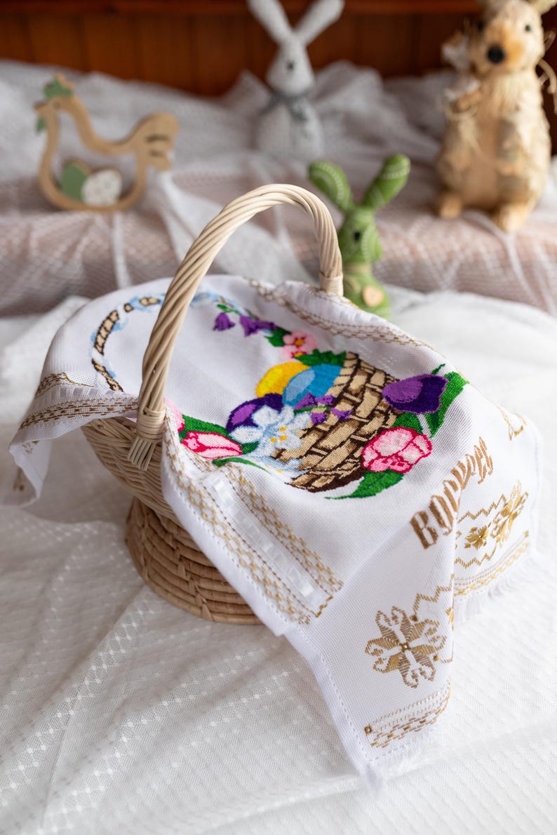 Cross stitch rushnyk with floral & Easter eggs