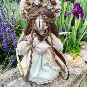 Handmade Ukrainian motanka doll for marriage wish with floral crown