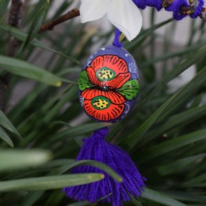 Mini hand painted floral Easter egg ornaments with tassel