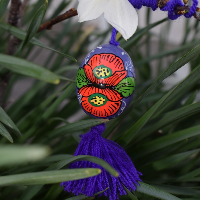 Mini hand painted floral Easter egg ornaments with tassel