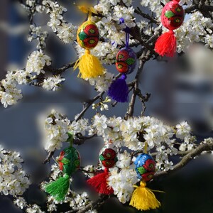 Mini hand painted floral Easter egg ornaments with tassel