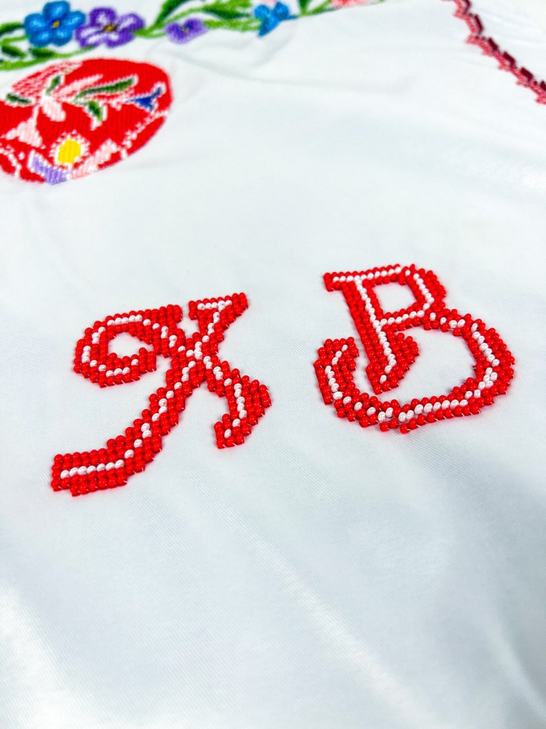 Beaded Satin Easter Basket Cover with Floral Embroidery and Red Pysanka Design, Handcrafted Christian Holiday Decor with Cyrillic Letters
