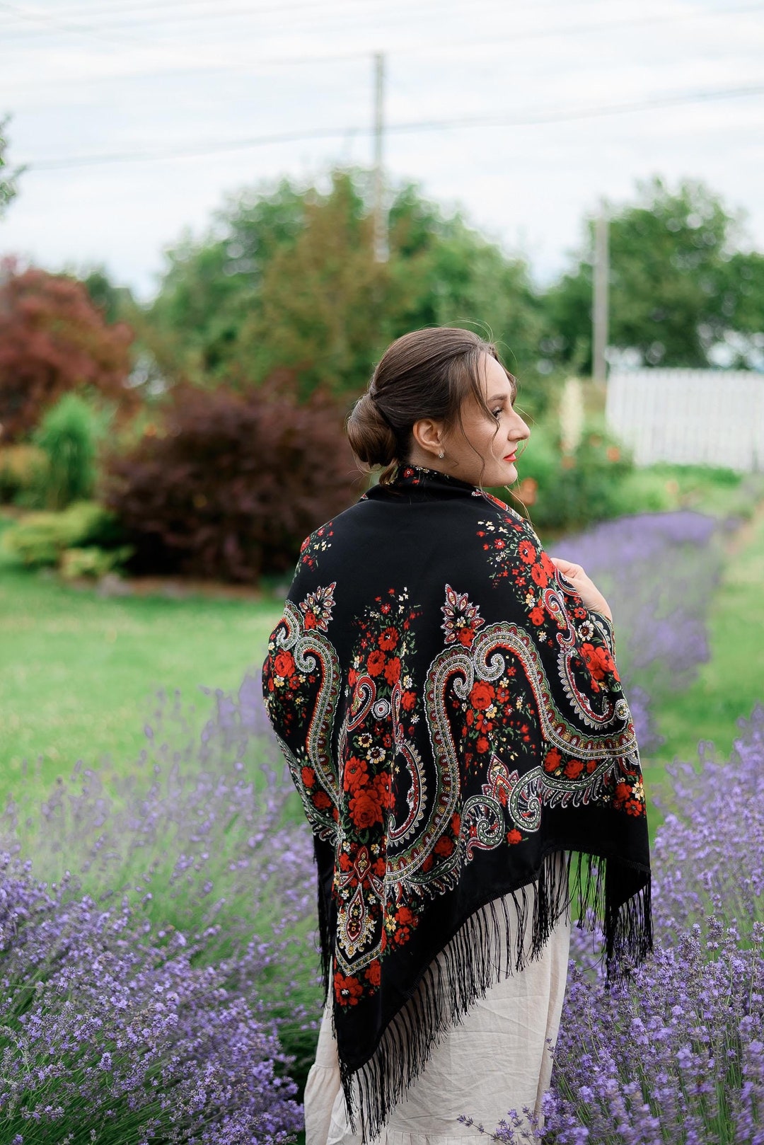 Beige Ukrainian Wool Scarf, Traditional Ukrainian Scarf, Floral Shawl ...