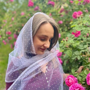 Elegant white polka dot tulle head scarf for women