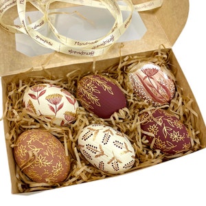 Set 6 Easter Wooden Eggs, Ukrainian Traditional Pysanky, Hand Painted ...