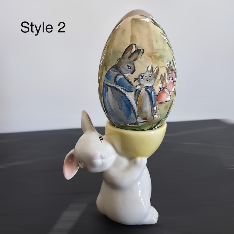 Hand painted easter egg with rabbits, decorative easter egg, bunny easter decor, spring home decoration, easter gift idea