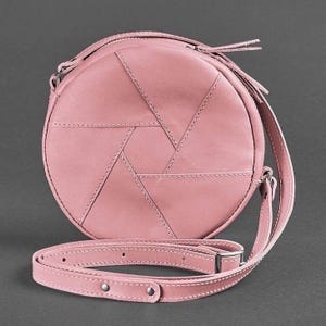 Round Leather Crossbody Bag, Pink Circle Purse, Minimalist Shoulder Bag, Handmade Womens Handbag, Geometric Leather Tote