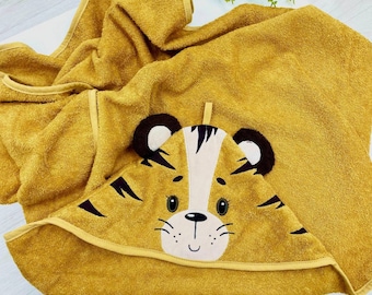 Tiger hooded towel, Kids hooded bath towels, Kids hooded beach towel, Embroidered beach towel for kids, Baby hooded towel, Gift for baby