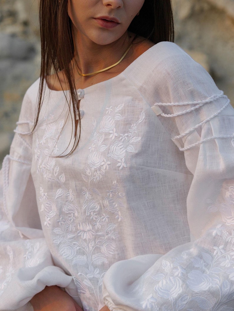 White linen embroidered blouse
