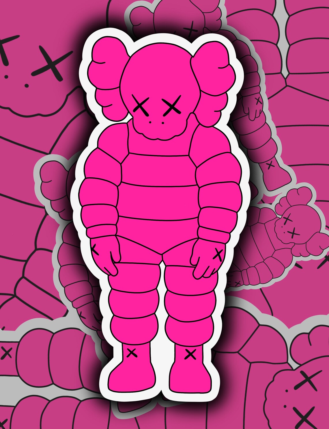 KAWS What Party Figure Pink Vinyl Sticker Etsy
