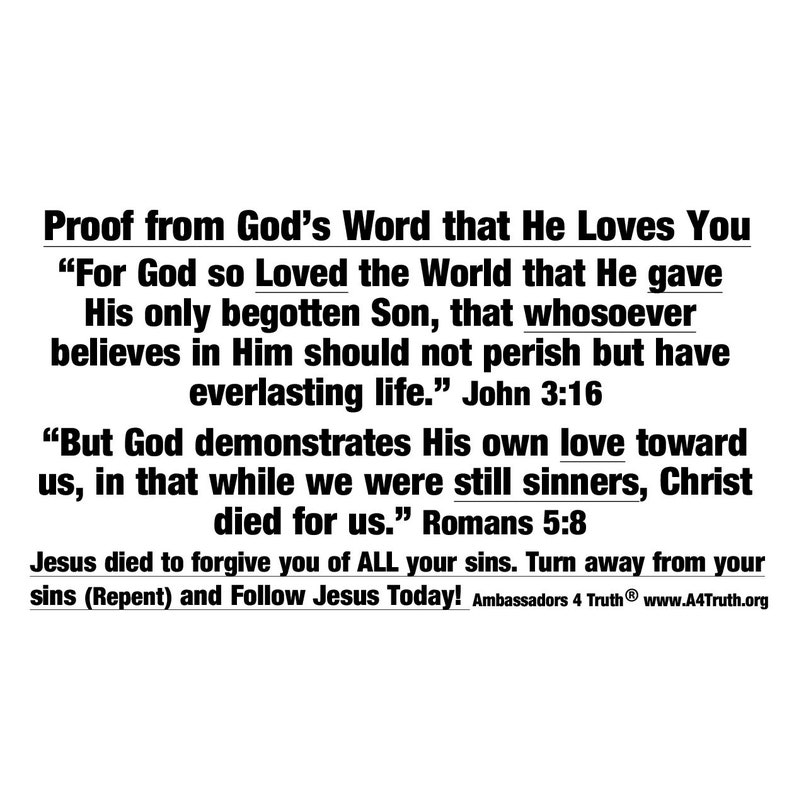 Jesus Loves You Christian Gospel Tracts Business Card Size Pack of 50