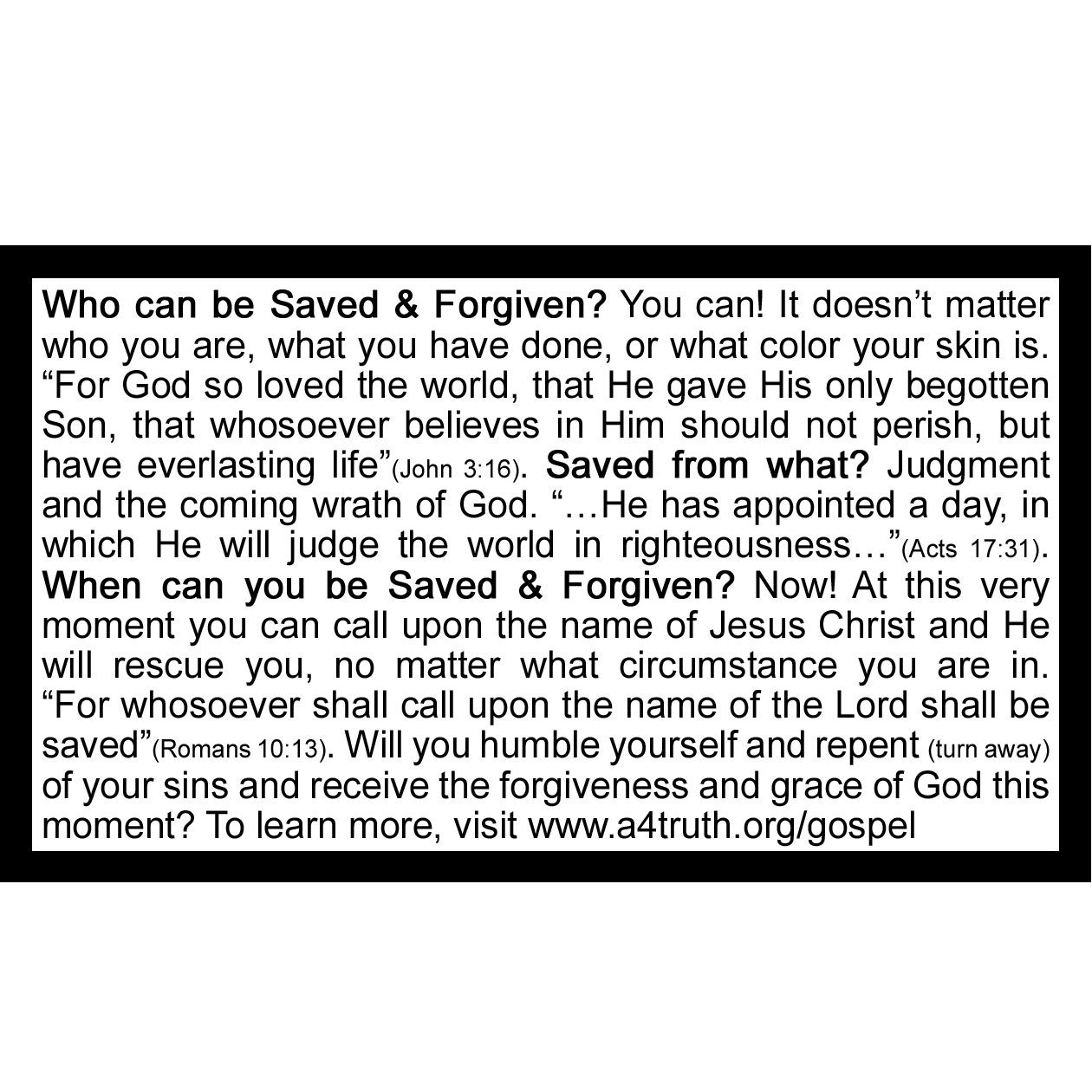 You Can Be Saved & Gospel Tracts Business Card Size Pack of 50