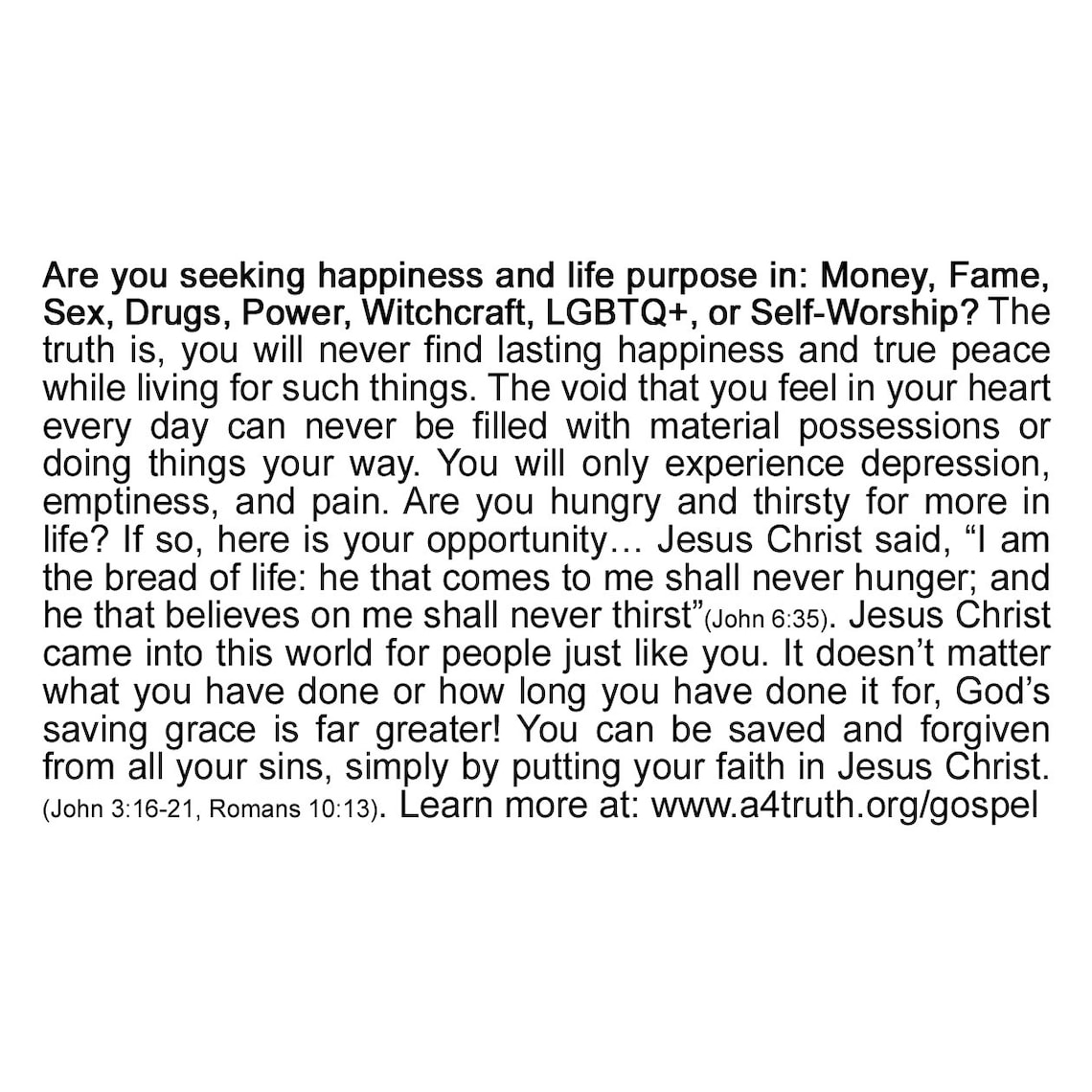 Are You Empty Inside Gospel Tracts Bible Tracts Business Card Size Pack