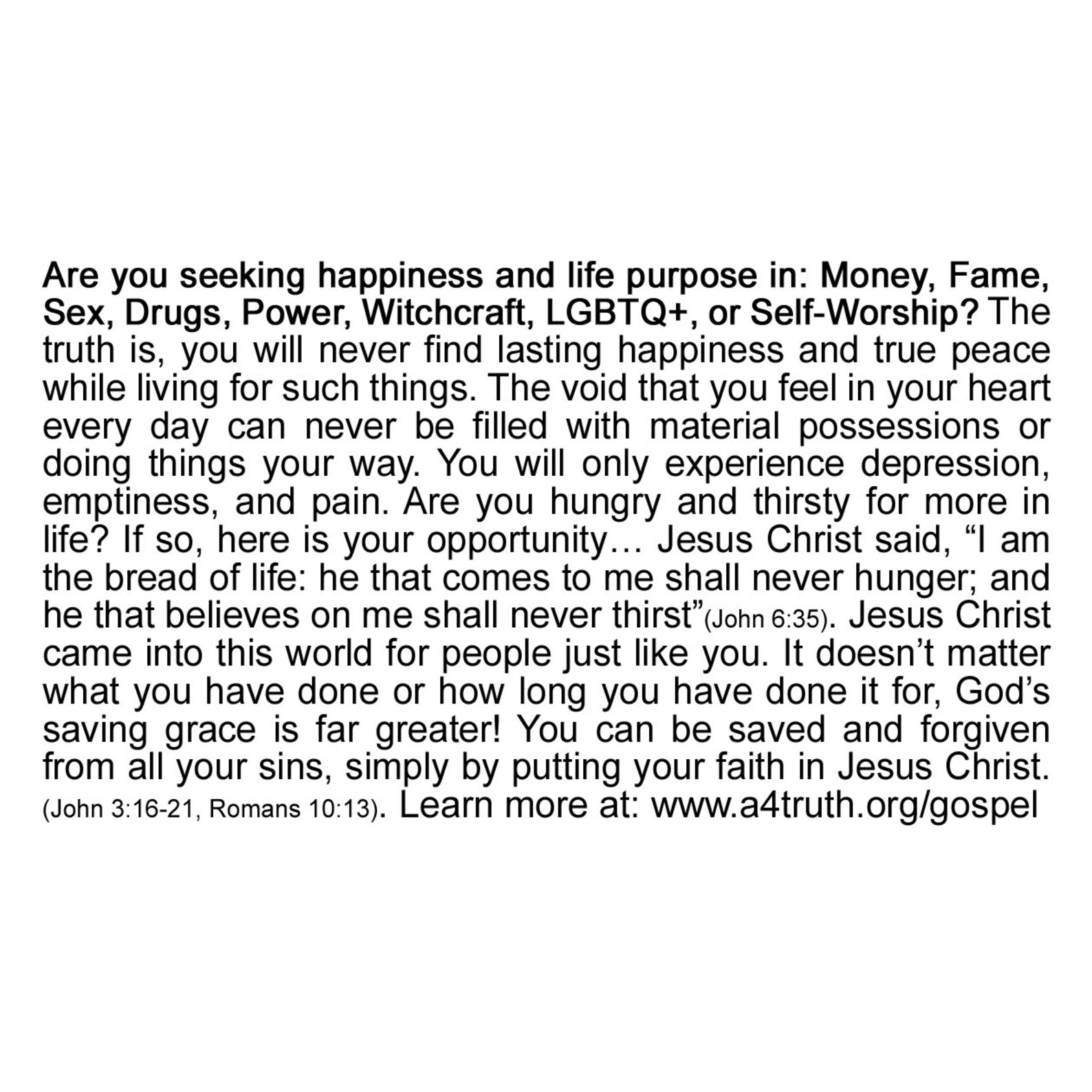 Are You Empty Inside Gospel Tracts Bible Tracts Business Card Size Pack