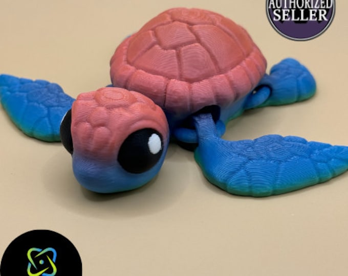 3D Printed Articulated Sea Turtle Multi-color Print Cute Colorful ...