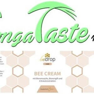 May include: A white label with the words "Longa Taste meets" in green and black script. The label also features the words "Bee Cream" and "100g". The product is from "bedrop CARE".