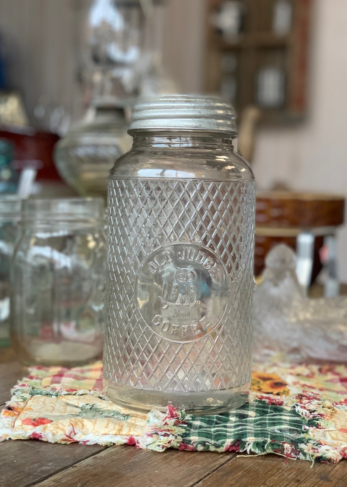 Old Judge Coffee Jar with Embossed Glass Etsy