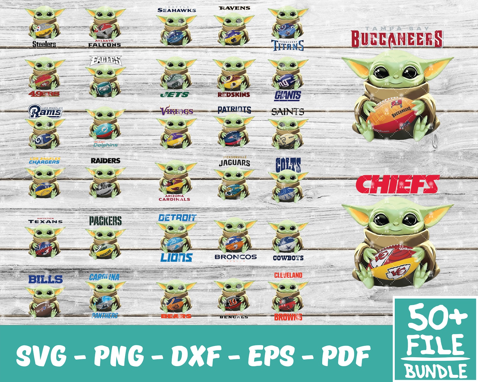 32 Baby Yoda NFL Football team SVG bundle for Cutting with Etsy