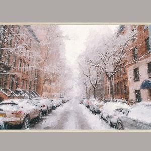 Samsung Frame TV Art, Winter Snow on Cars, frozen trees, Oil Painting Digital Download